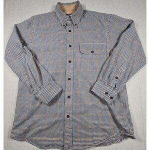 Orvis Men’s Long Sleeve Shirt L Brown Blue Check Plaid 100% Cotton Casual